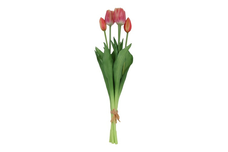 Kunstboeket Tulpen Lang - Kunstbloem Zalm en Creme - 5 Stuks 