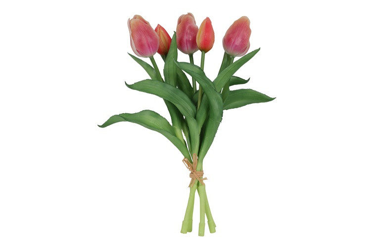 Kunstboeket Tulpen - Kunstbloem Zalm en Creme - 5 Stuks - 3D Geprint