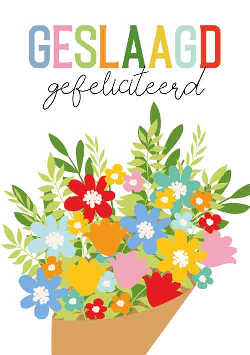 Wenskaart Geslaagd Gefeliciteerd Bloemen