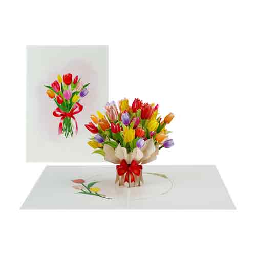 Wenskaart Kiriori 3D - Tulpen Bloemen - met Envelop