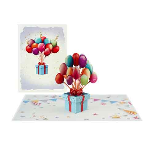 Wenskaart met een 3D afbeelding van een Cadeautje Ballon