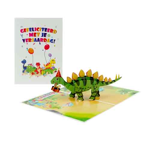 Wenskaart met een 3D afbeelding van Gefeliciteerd Met Je Verjaardag Dino