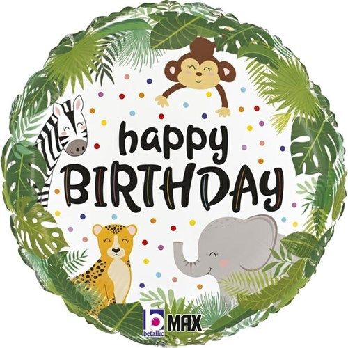 Folieballon - Happy Birthday Jungle Dieren - 45 cm