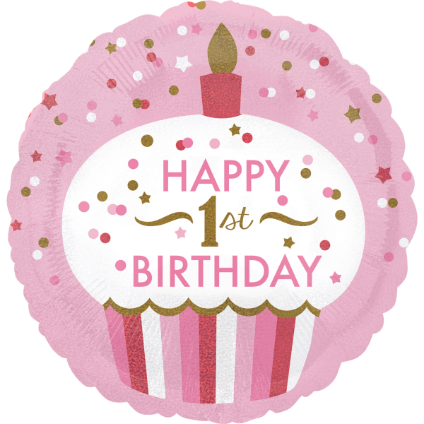 Folieballon 1 Jaar - Birthday Cupcake Girl - 45 cm - Helium- en Luchtvulling