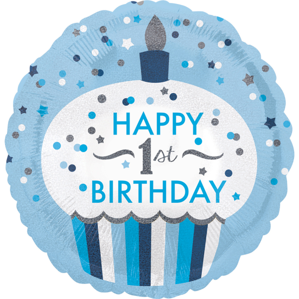 Folieballon 1 Jaar - Birthday Cupcake Boy - 45 cm