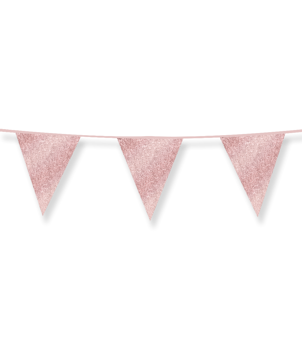 Versiering Vlaggenlijn - Glitter Rosé Goud - Papier - 6 meter