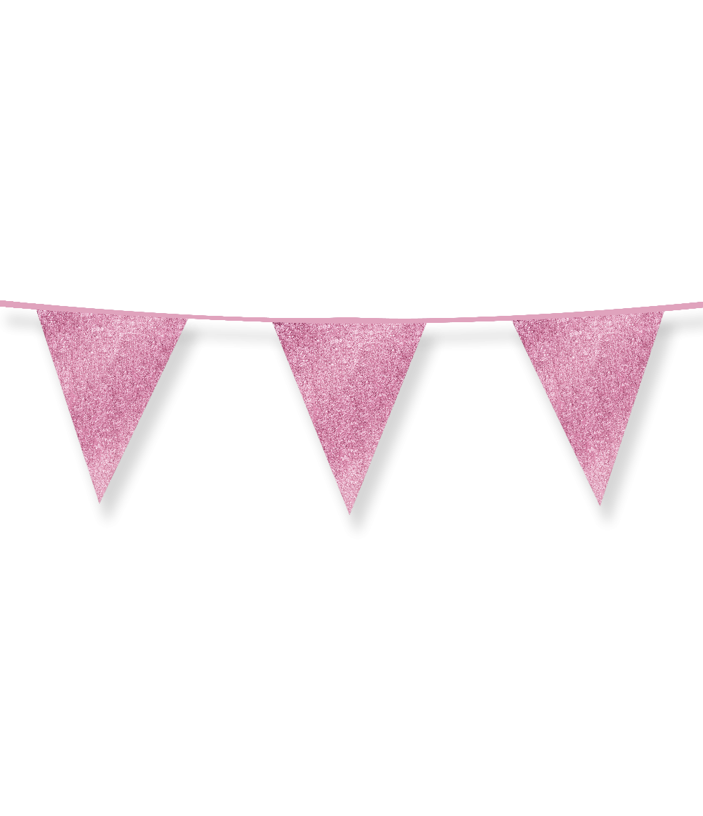 Versiering Vlaggenlijn - Glitter Babyroze - Papier - 6 meter
