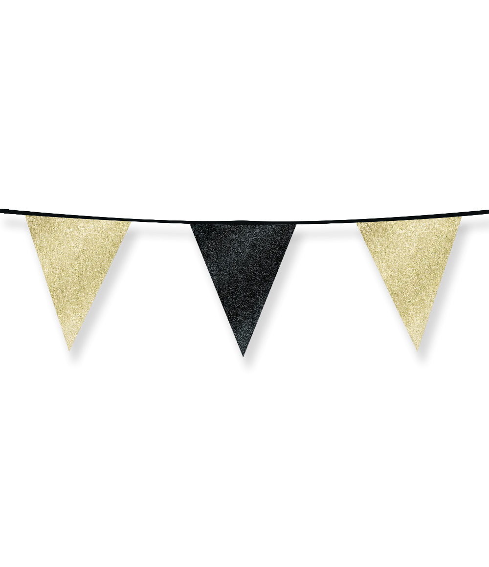 Versiering Vlaggenlijn - Glitter Goud-Zwart - Papier - 6 meter