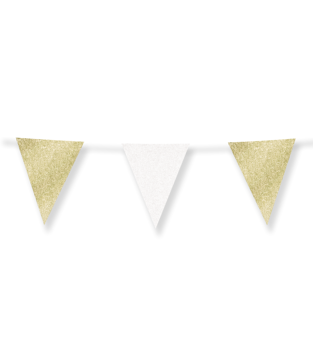 Versiering Vlaggenlijn - Glitter Goud-Wit- Papier - 6 meter