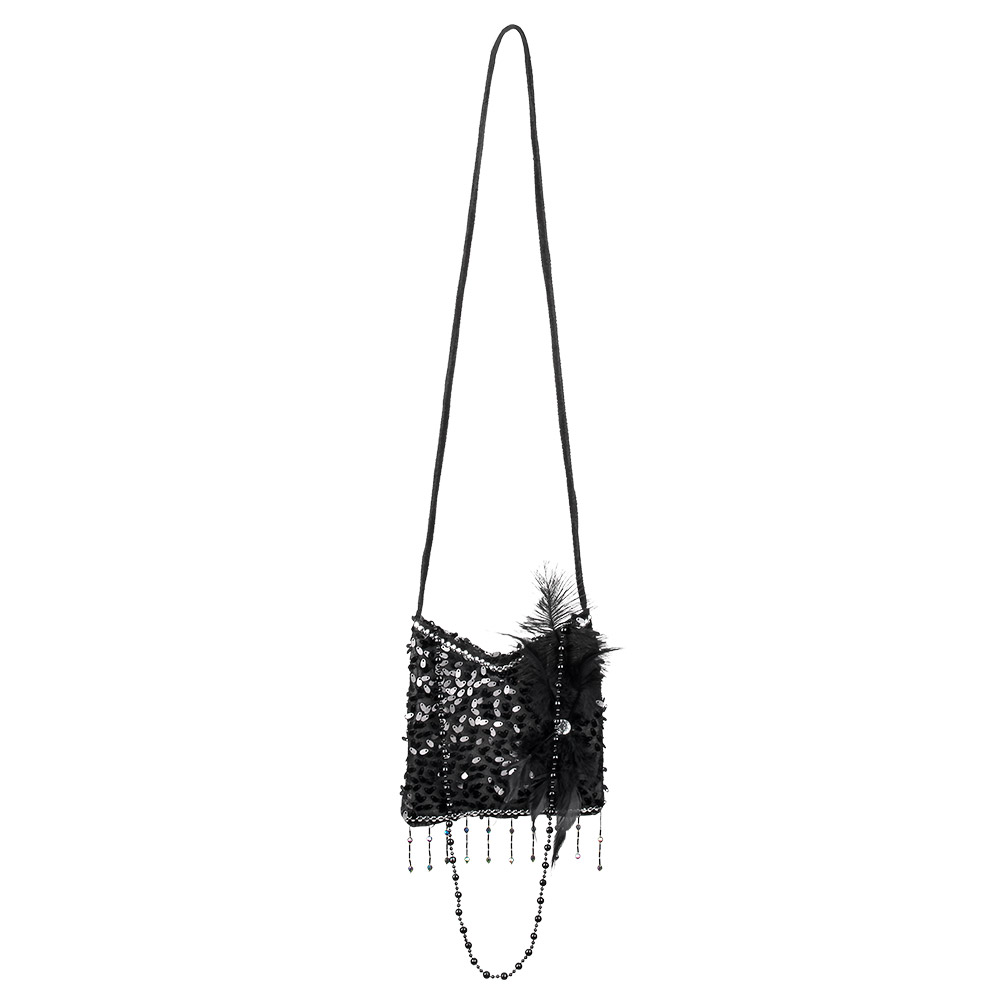 Charleston Handtas Flapper - Zwart met Zwarte Veer - Jaren 20