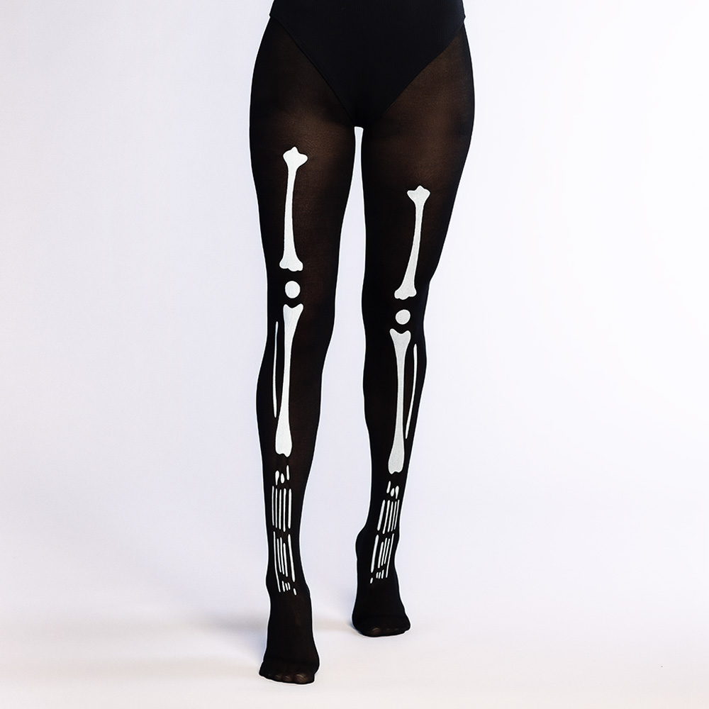 Panty bedrukt skelet met botten zwart one size
