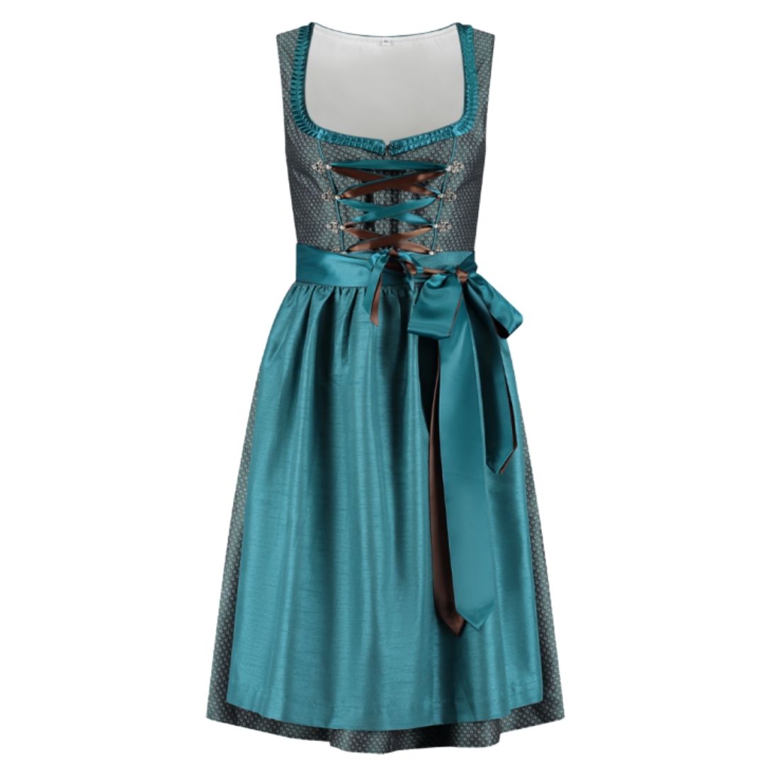 Dirndl Jurkje Deluxe - Jacquard - Zeegroen-Bruin - Dames