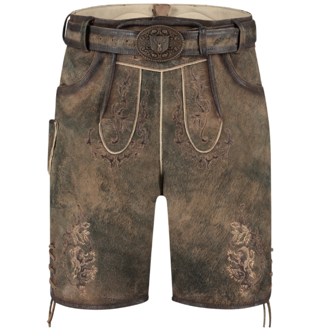 Oktoberfest Lederhosen Geitenleer - Antiek Look Bruin Riem - Kort Model
