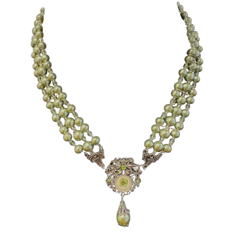 Oktoberfest - Dirndl Ketting - Groene Parel met Bloem