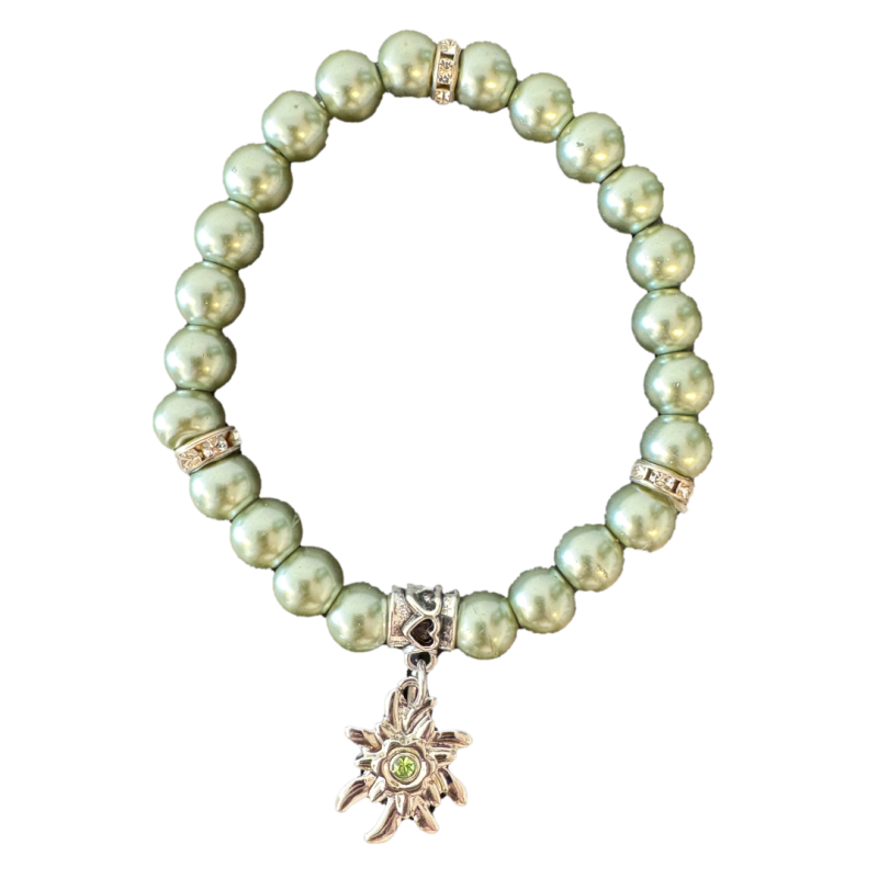 Oktoberfest Armband - Groene Parels en Edelweiss