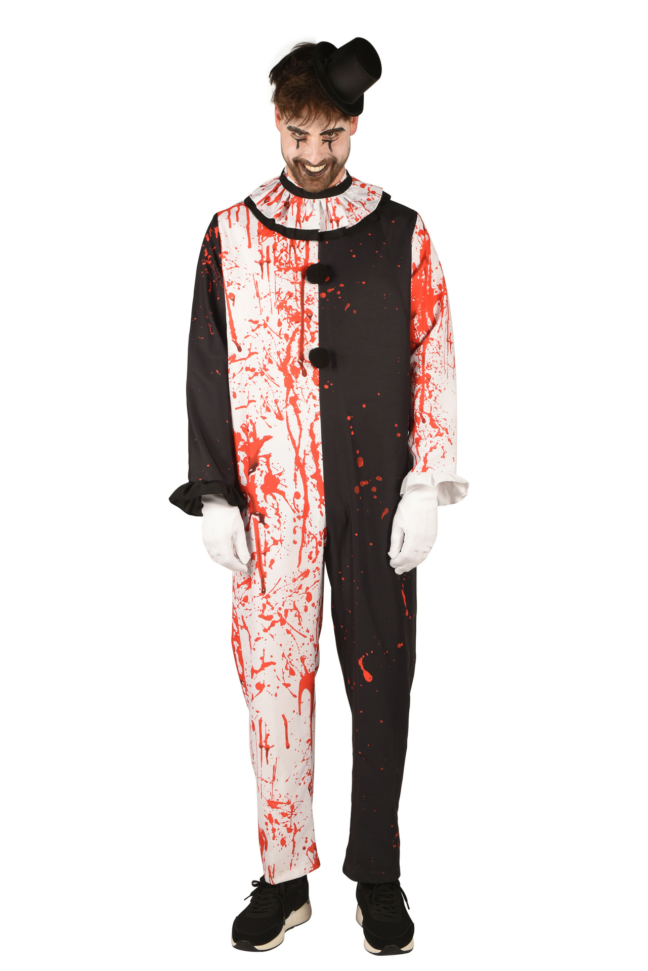 Horror Clown Jumpsuit - Zwart-Wit - Bloedspetters Halloween - Heren