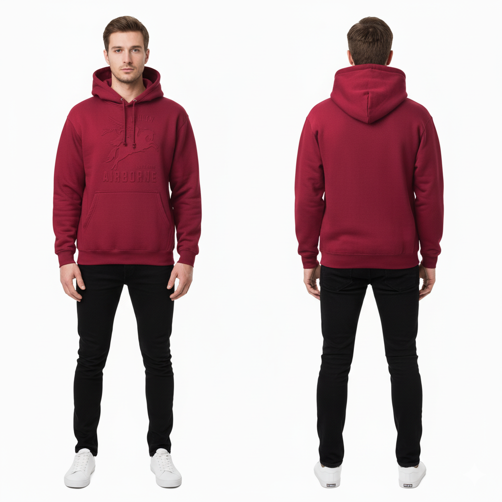 Airborne Trui - Hoodie Maroon Rood Met Embossed Pegasus - Volwassenen