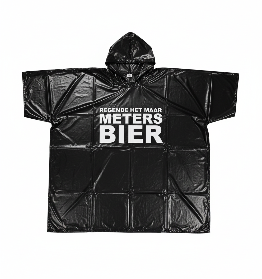 Poncho Zwart - Regende Het Maar Meters Bier - Volwassenen
