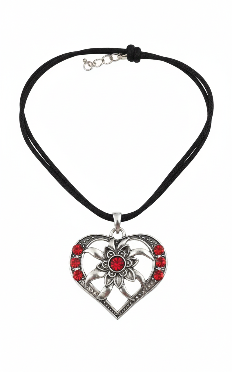Dirndl trachten ketting hart met strass steentjes