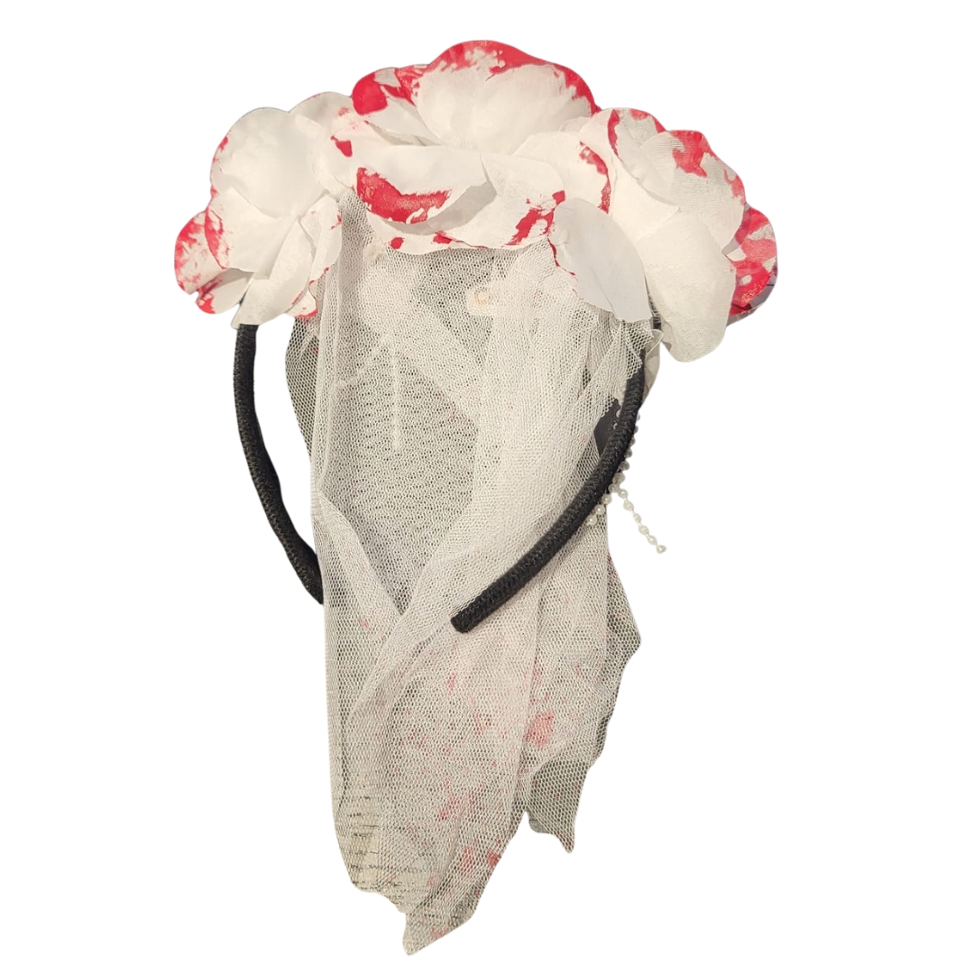Halloween Diadeem Sluier - Witte Rozen met Bloedspetters