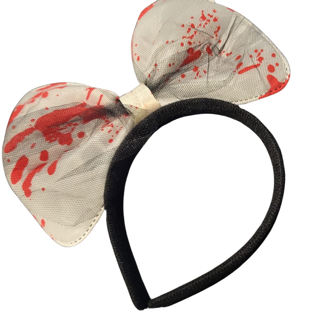 Halloween Diadeem Strik - Wit Met Bloedspetters