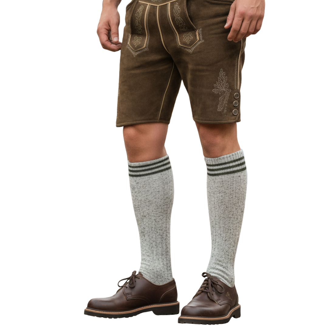 Tiroler Kousen grijs met groene strepen