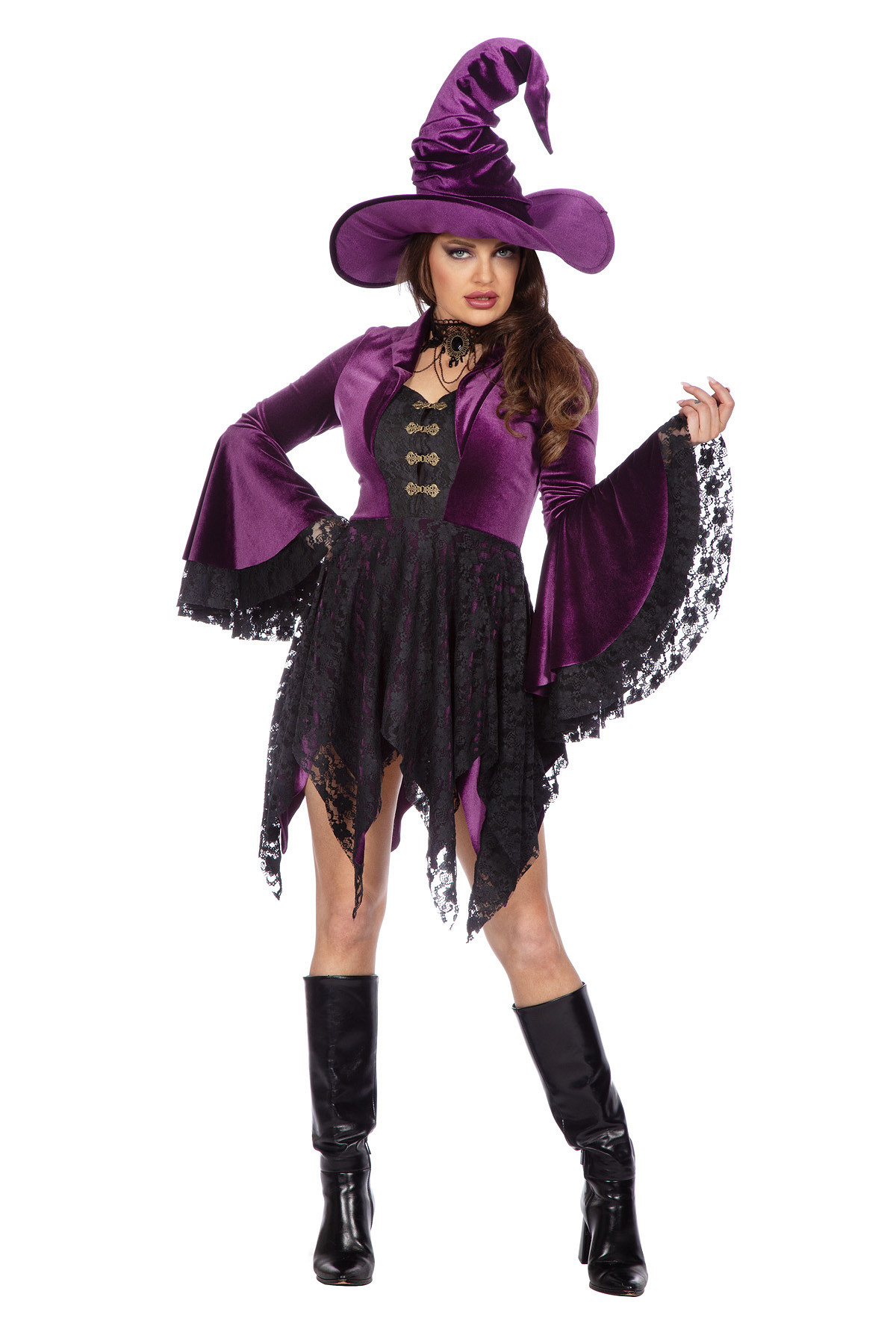 Heksenjurk Velvet Luxe Paars - Halloween Kostuum - Dames