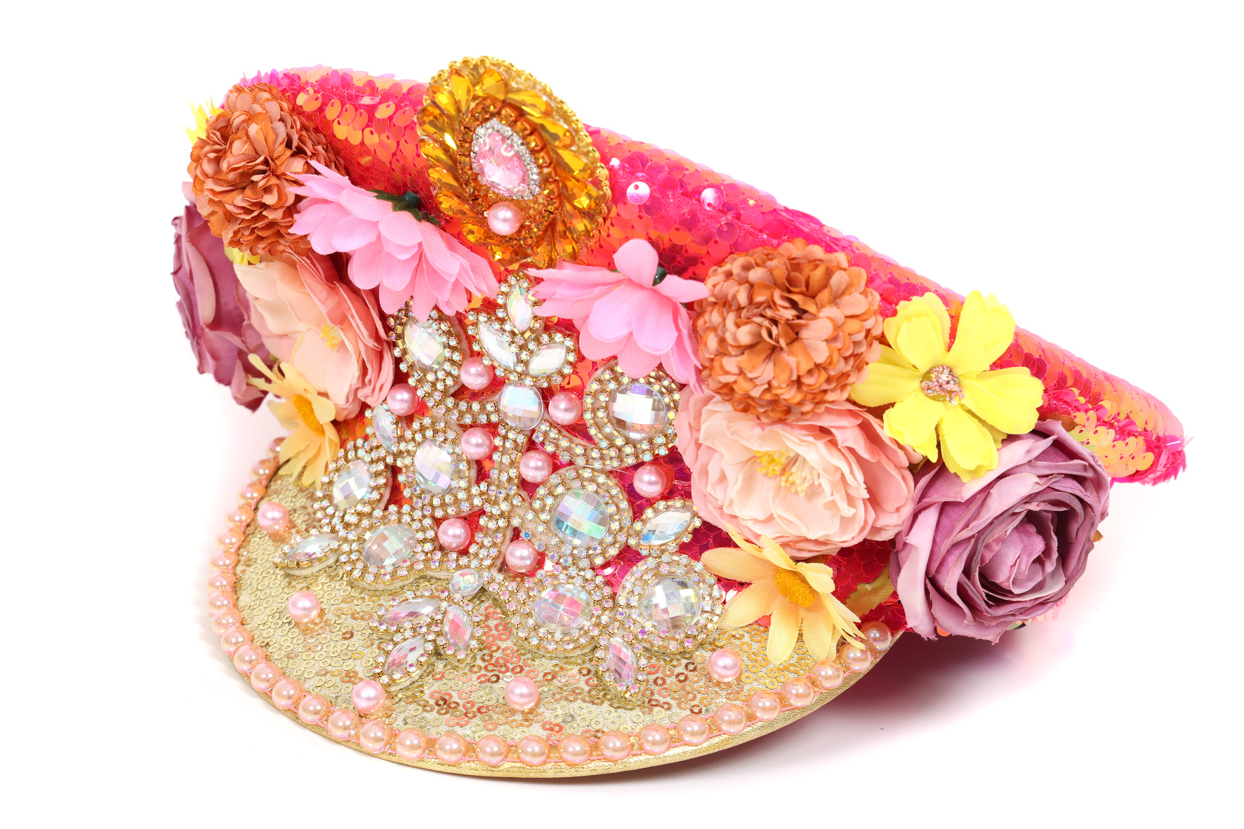 Pet Kapitein Luxe - Roze Met Steentjes en Bloemen