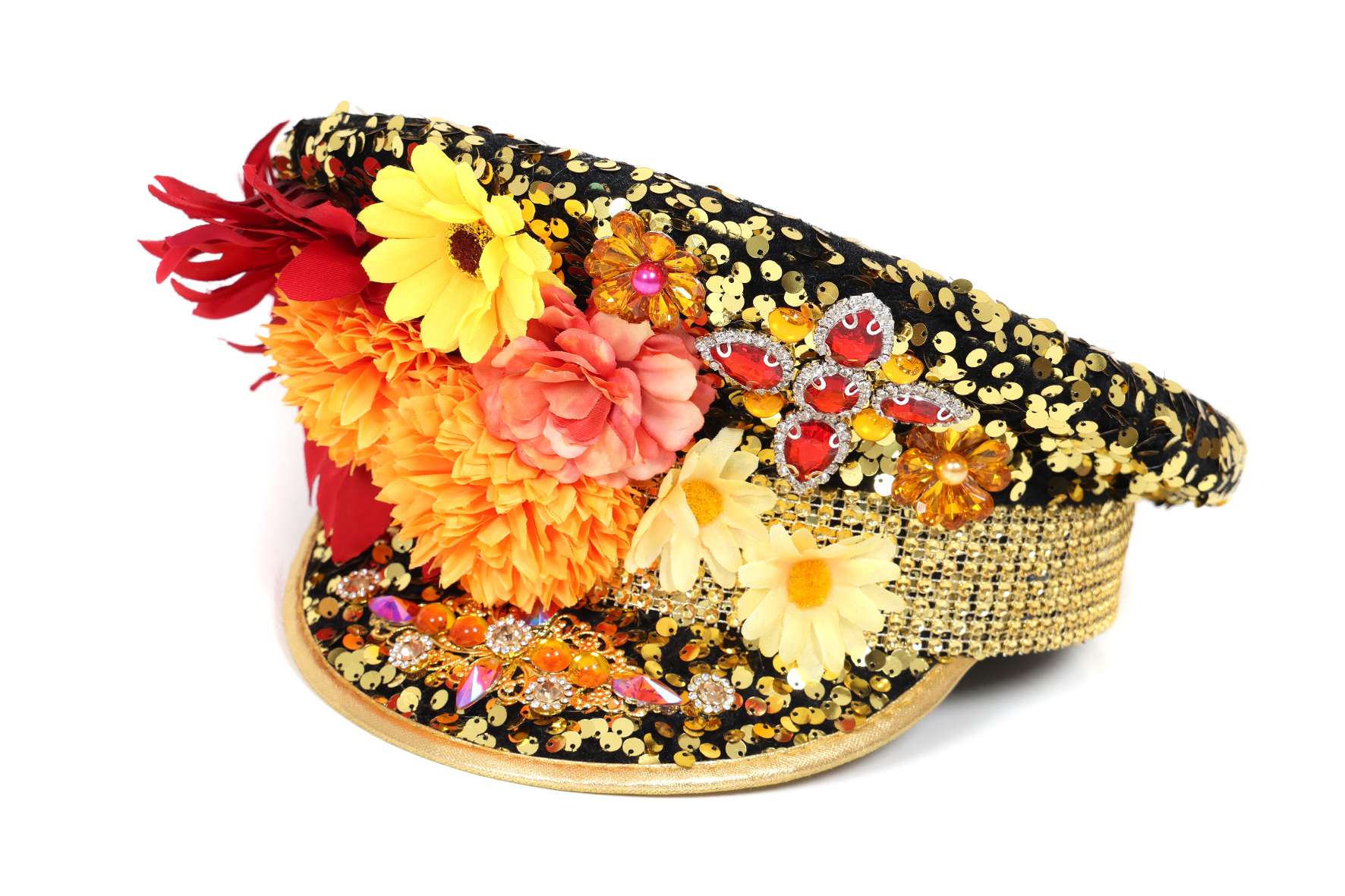 Pet Kapitein Luxe - Goud Met Steentjes en Bloemen