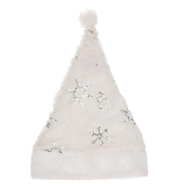 Kerstmuts Fluffy - Sneeuwvlokken - Wit en Zilver