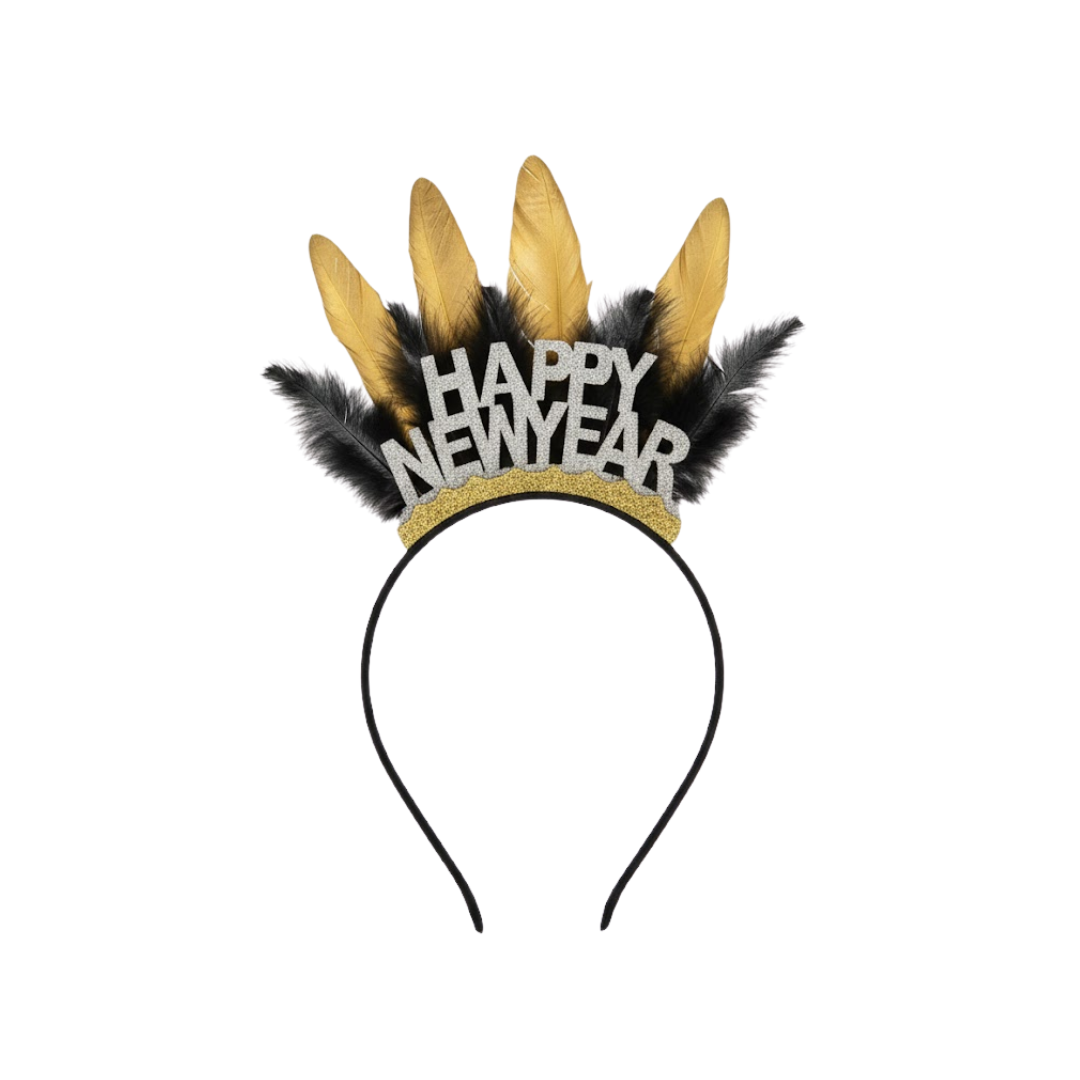 Happy New Year Diadeem - Veren - Zwart - Goud