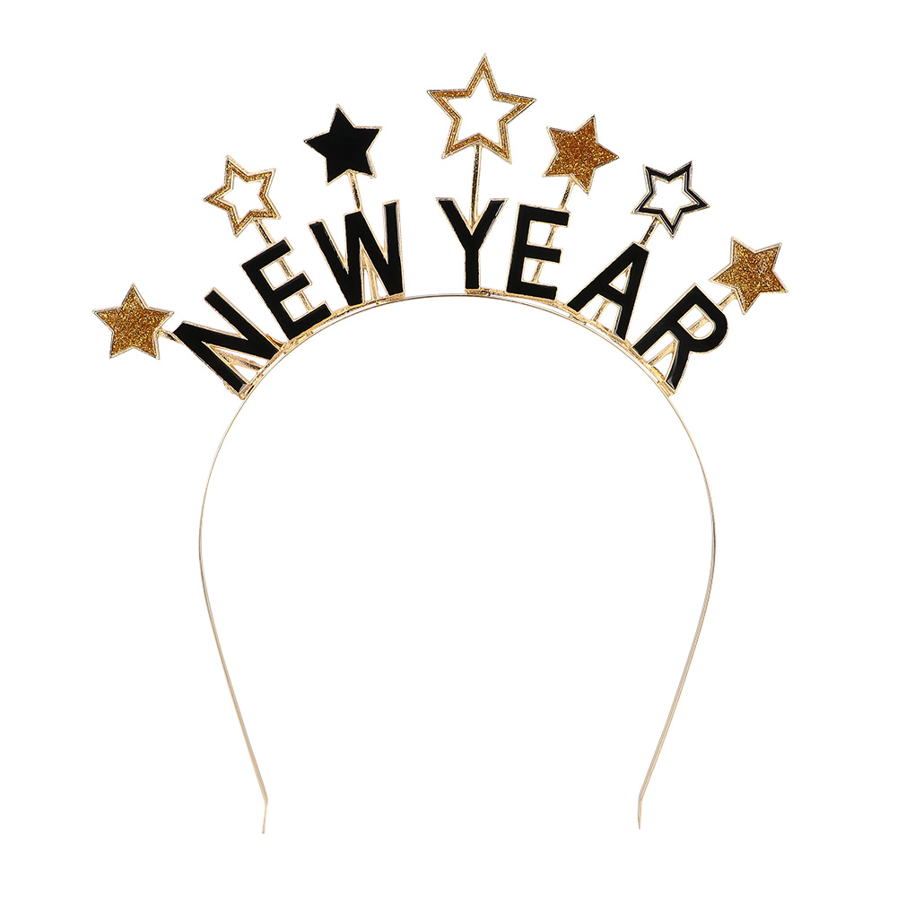 Metalen Diadeem - Happy New Year - Goud-Zwart
