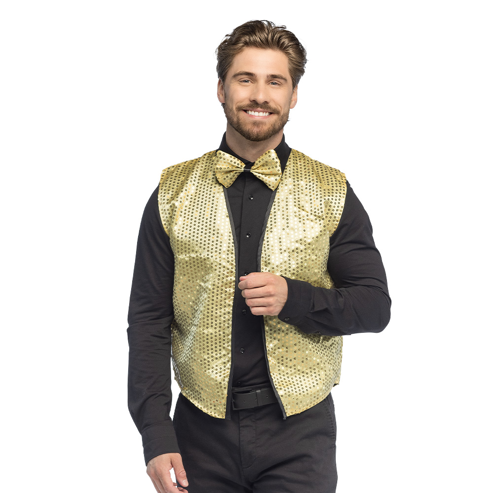 Pailletten Gilet Met Strikje - Goud - Heren