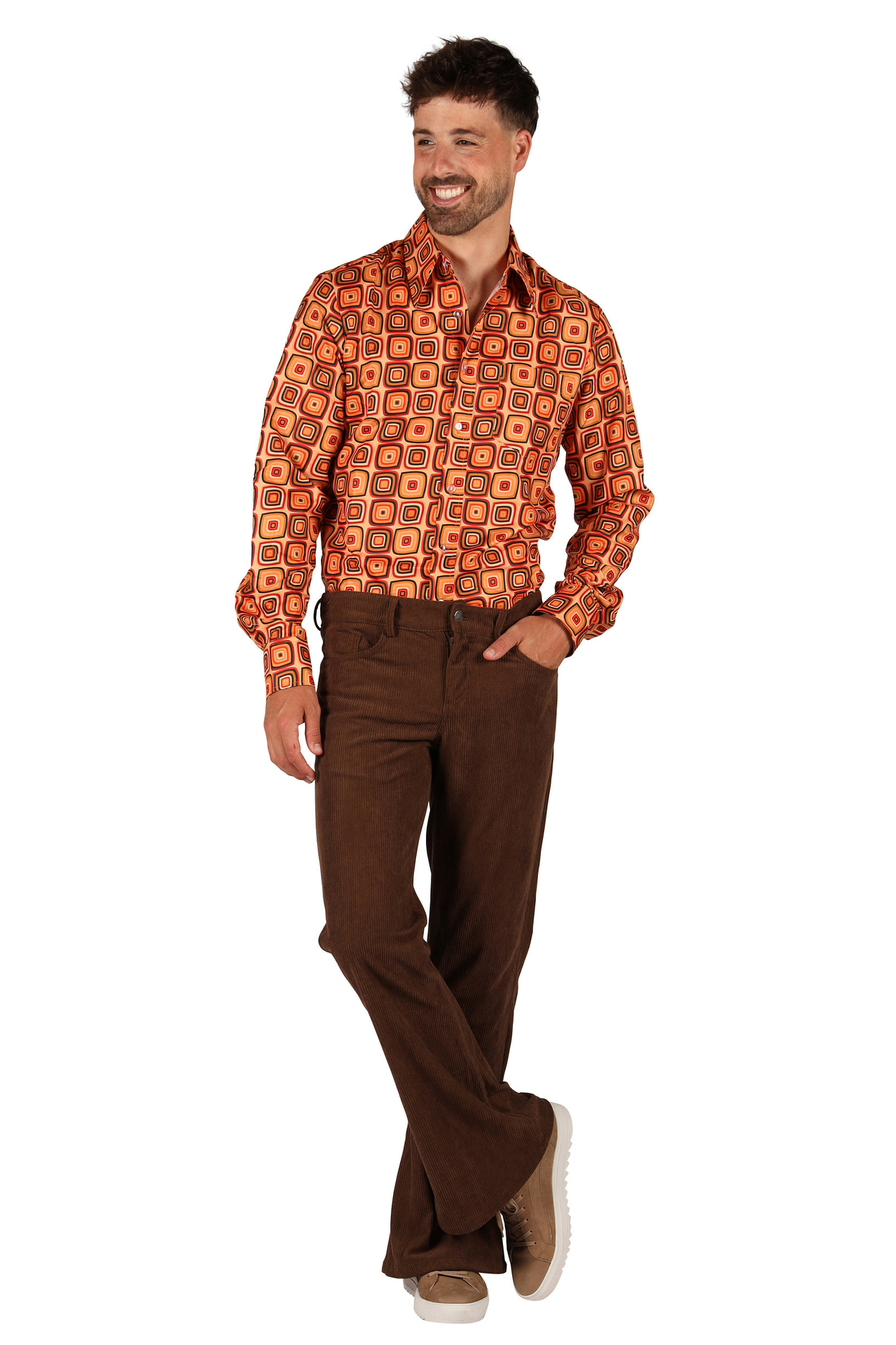 Hippie Flared Ribcord Broek Bruin - Flower Power Jaren 60 & 70 - Heren