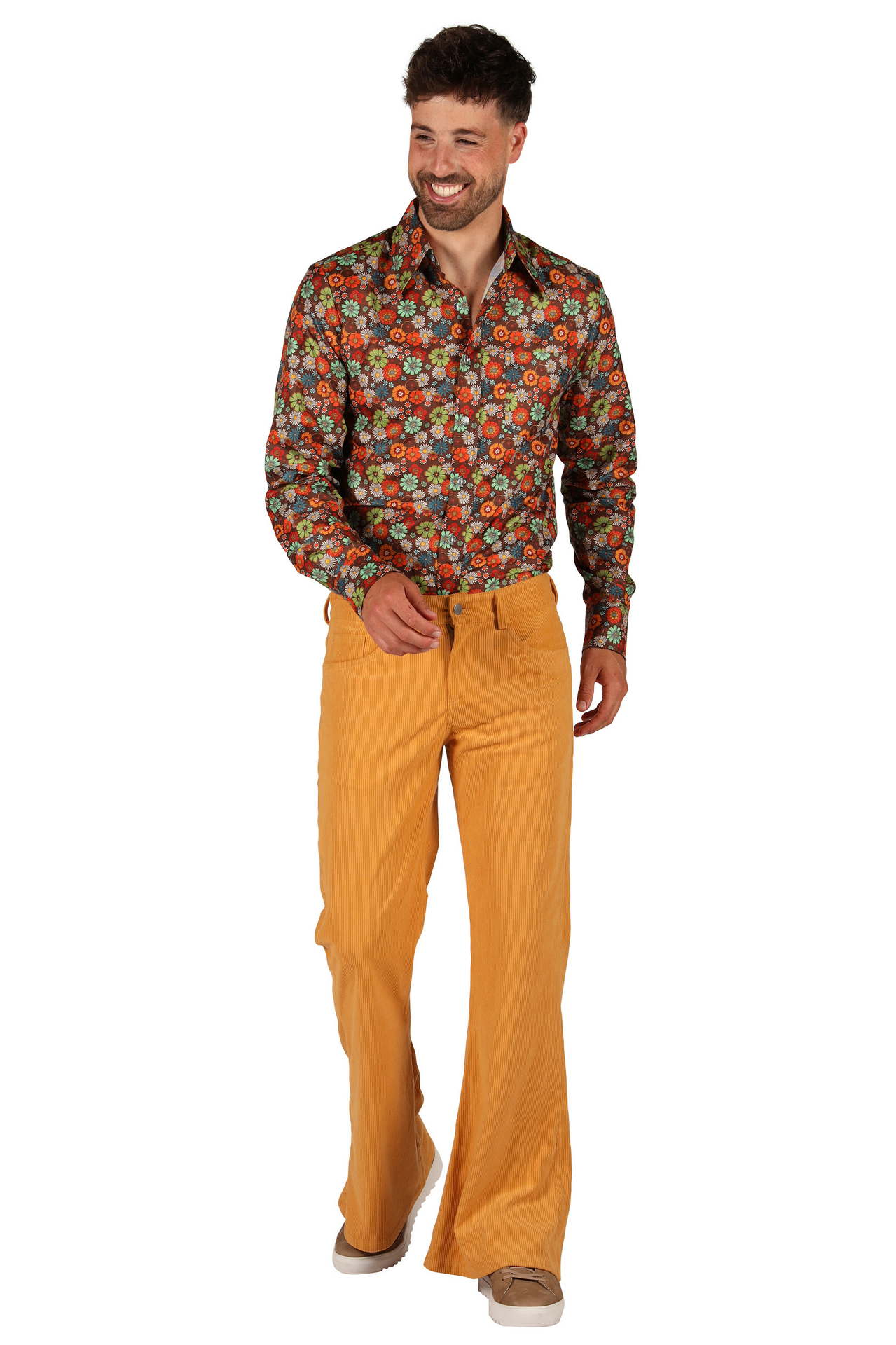 Hippie Flared Ribcord Broek Okergeel - Flower Power Jaren 60 & 70 - Heren