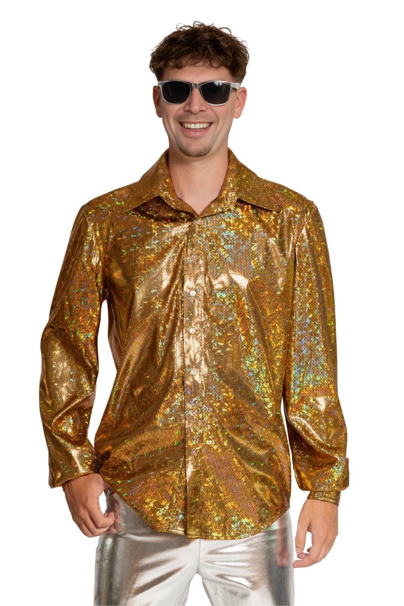 Shiny Disco Shirt - Goud - Heren