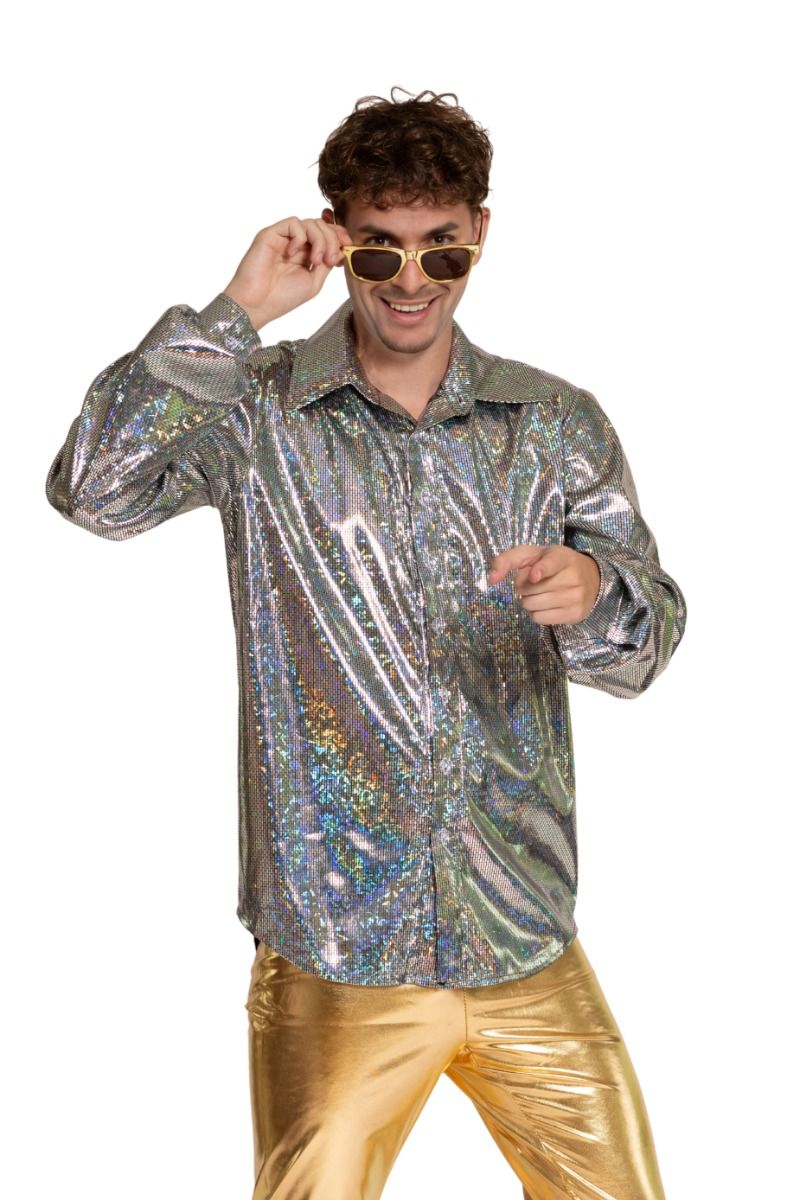 Shiny Disco Shirt - Zilver - Heren