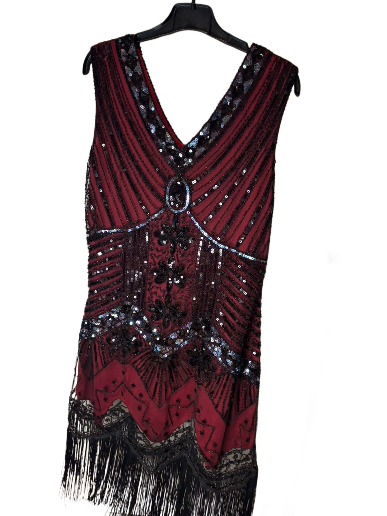 Tweedehands - Glitterjurk - Maat 38 - Zwart - Rood