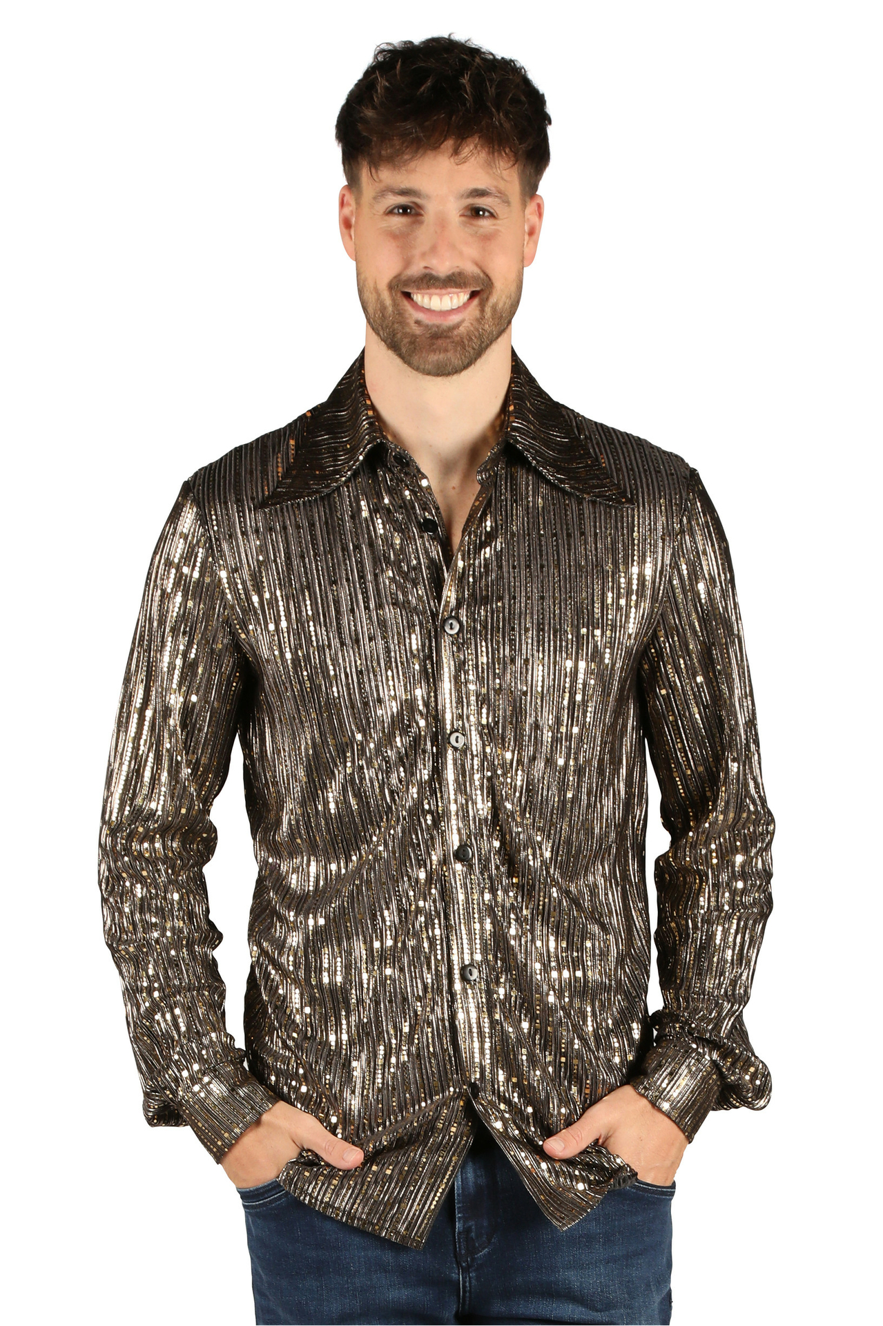 Blouse - Disco King - Heren -Zwart-Goud Nederlands