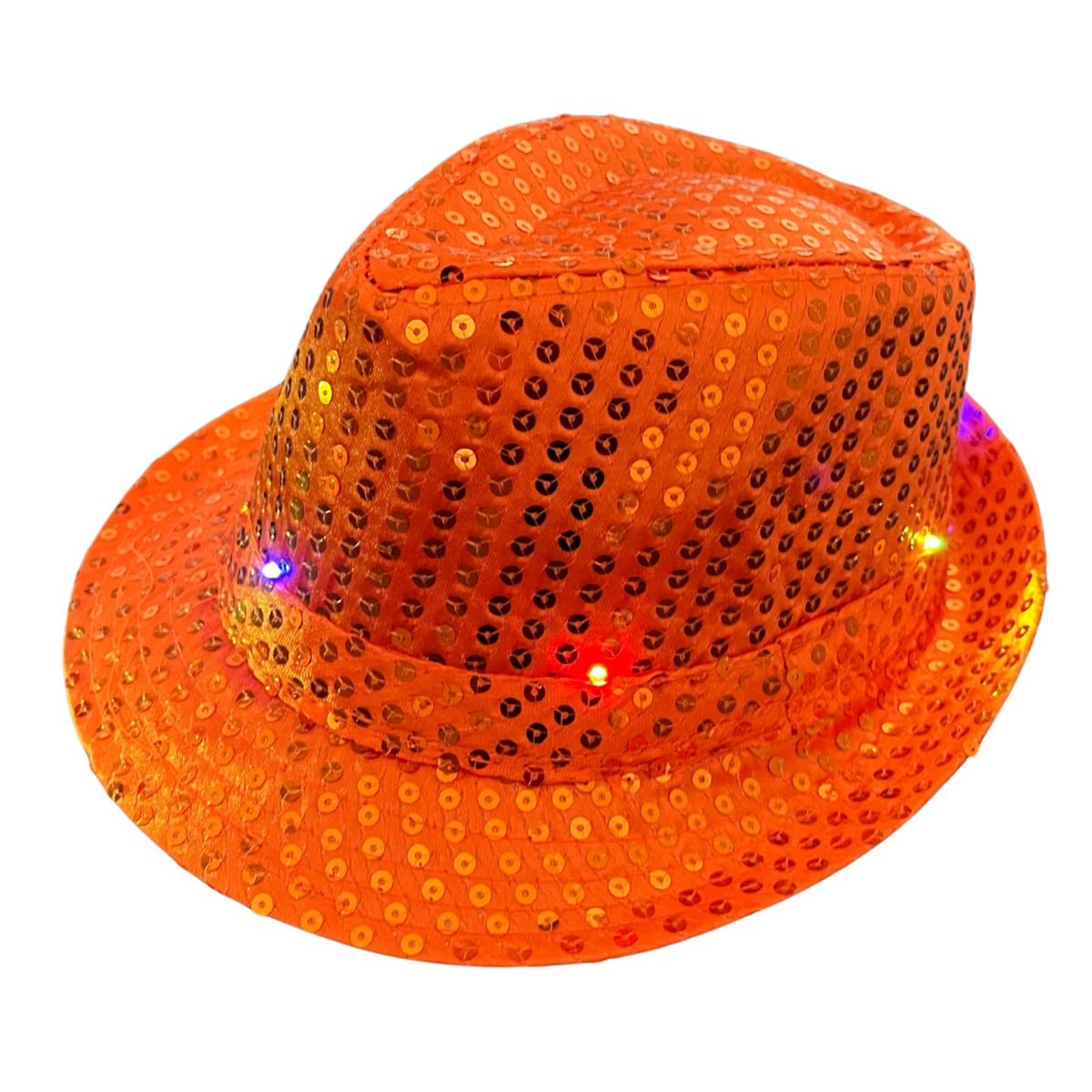 Hoed Lichtjes Pailletten - Disco - Oranje