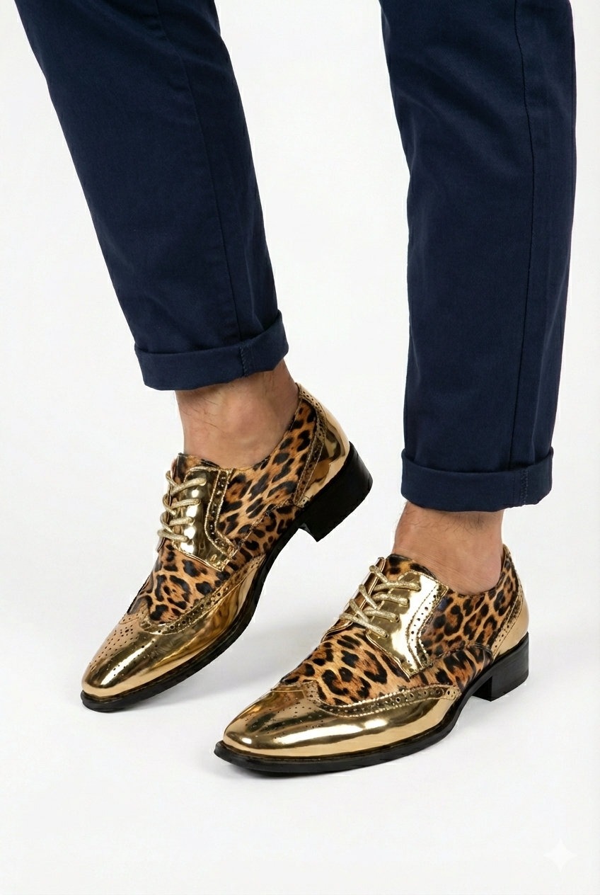 Heren schoen Goud met Panterprint 