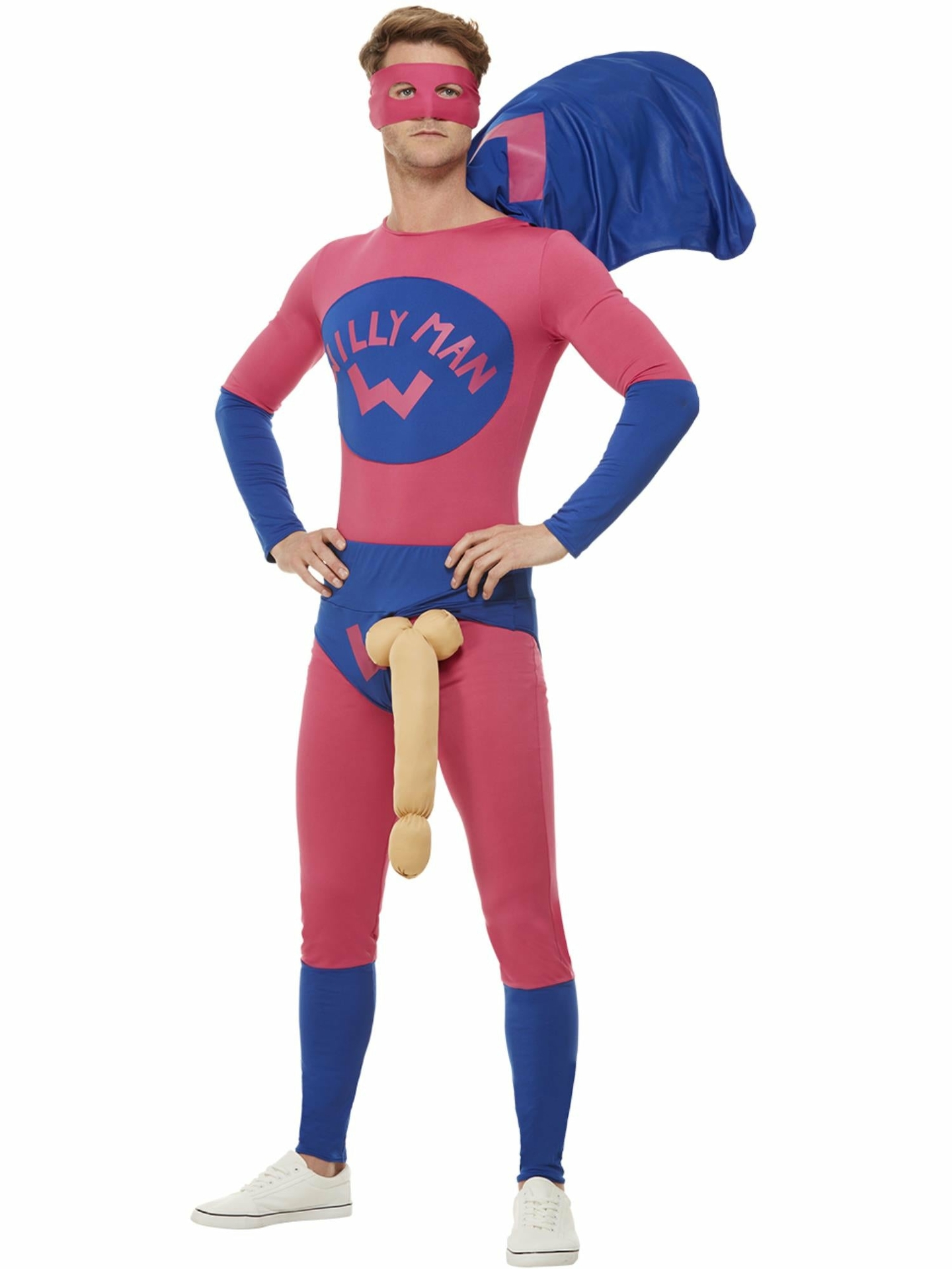 Willyman Superhelden Kostuum - Roze-Blauw - Volwassenen