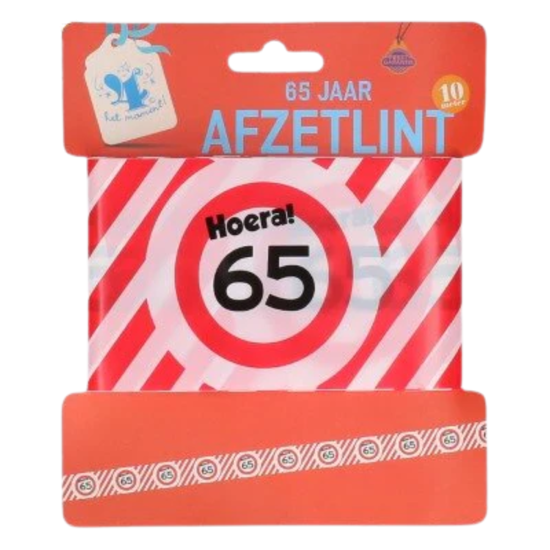 Afzetlint Verkeersbord - 65 Jaar - Rood-Wit - 10 meter
