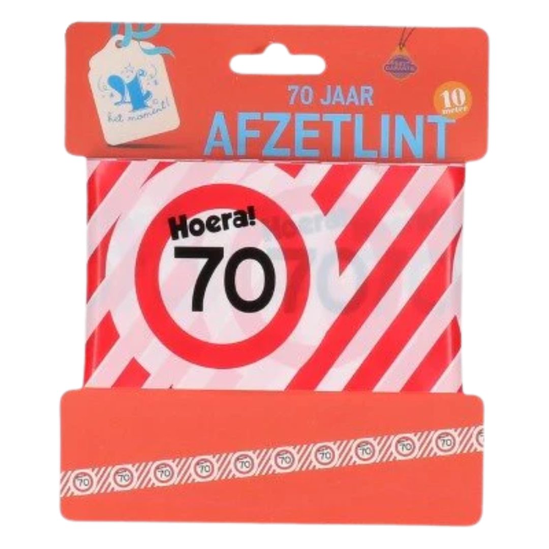 Afzetlint Verkeersbord - 70 Jaar - Rood-Wit - 10 meter