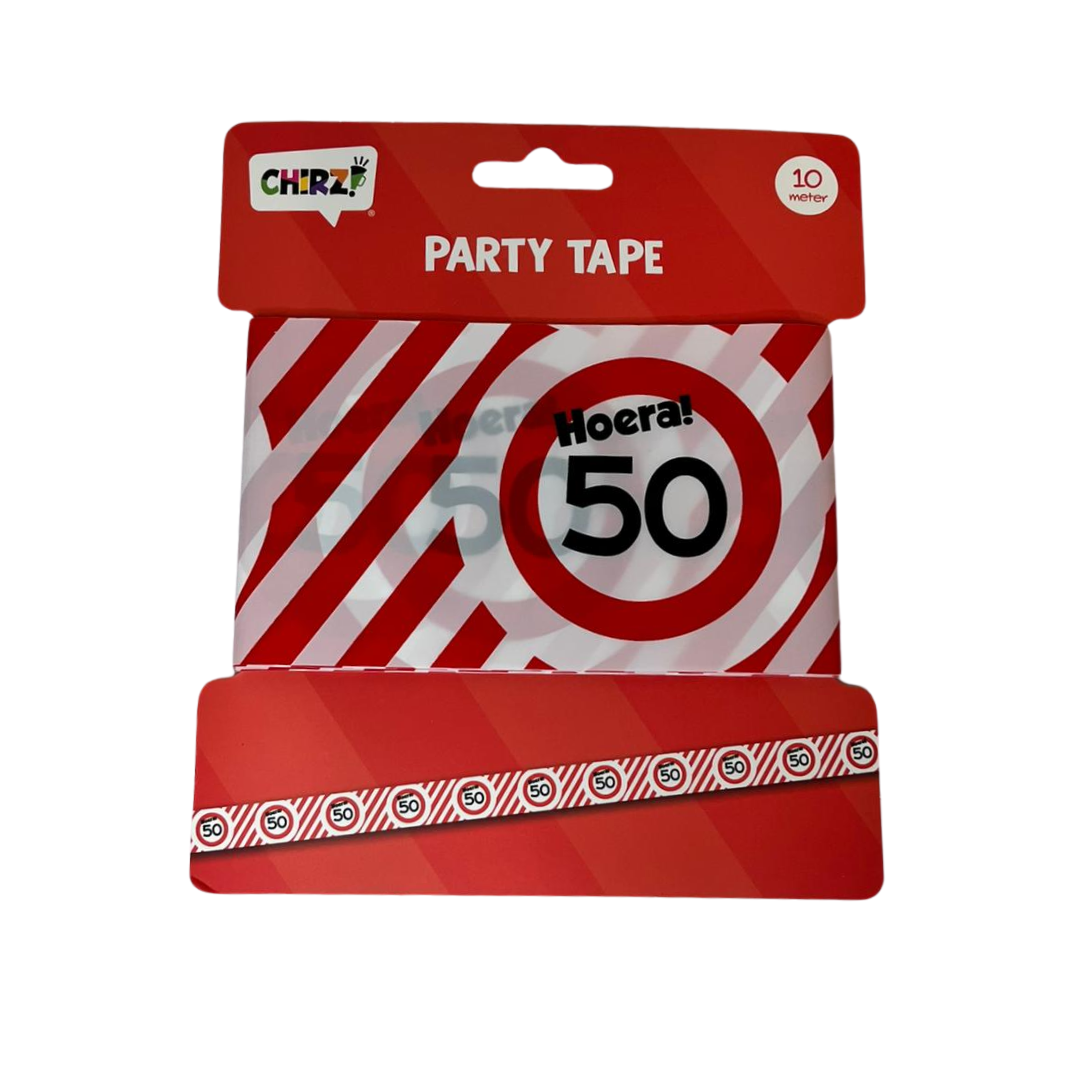 Afzetlint Verkeersbord - 50 Jaar - Rood-Wit - 10 meter