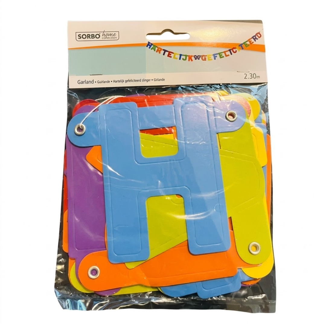 Letterslinger - Hartelijk Gefeliciteerd - 2,30 meter - Papier