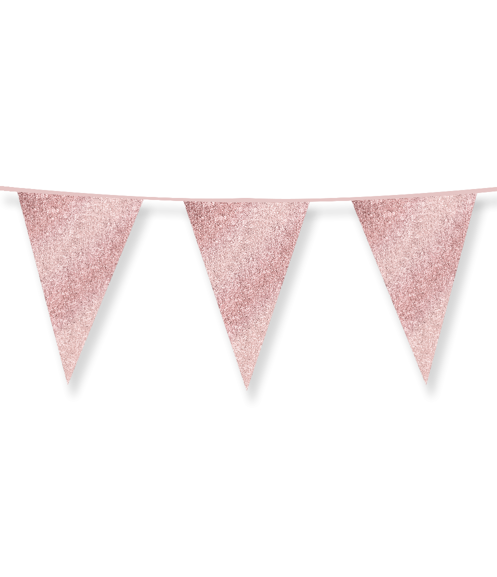 Glitter Vlaggenlijn Ros&eacute; Goud - 20x30 cm - 6 meter - Versiering