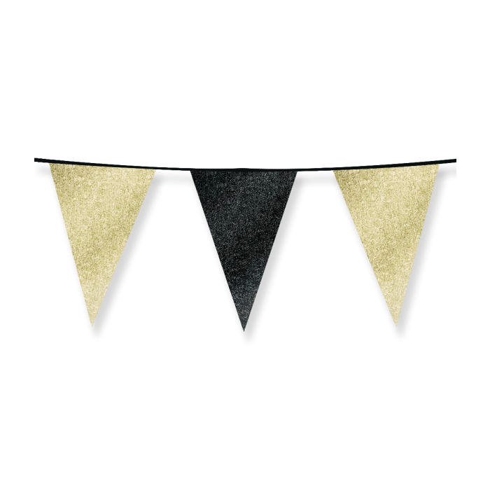Glitter Vlaggenlijn Goud en Zwart  - 20x30 cm - 6 meter - Versiering