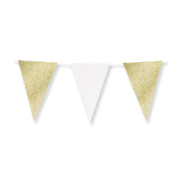Glitter Vlaggenlijn Goud en Wit - 20x30 cm - 6 meter - Versiering