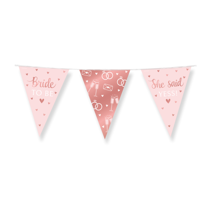 Vlaggenlijn Bride To Be - Ros&eacute; - 20x30 cm - 10 meter - Versiering
